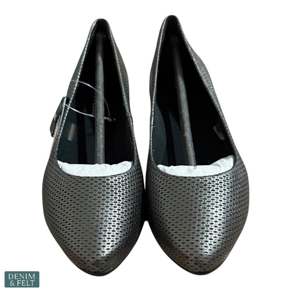 Bottero Venezia‎ Metal Pewter Leather Flats Women’s Size 8 Comfort Shoes NEW